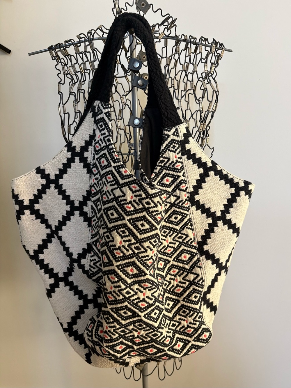 Over-sized Mossimo Woven Black & White Geometric Tote Bag